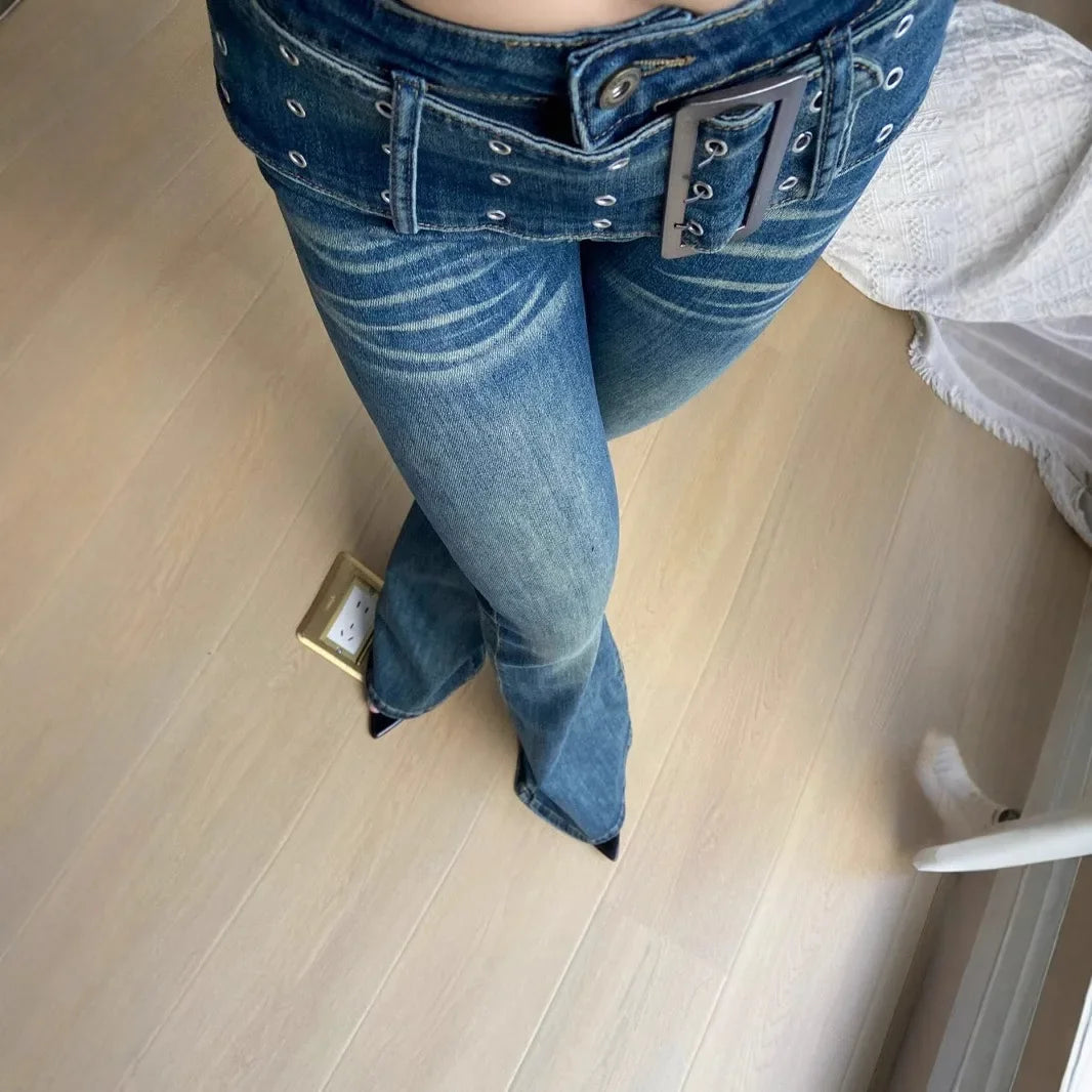 Low Waist Slimming Fashionable Design Jeans Bell Bottoms Washed Elastic Denim Micro Flared Trousers Versatile Stylish 2025