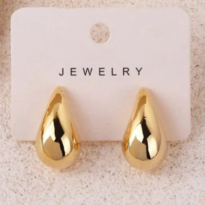 Gold Color Water Drop Earring Stud Simple Design Ins Women Post Earrings 3 Size Available Silver Color Big Surface Girls Jewelry