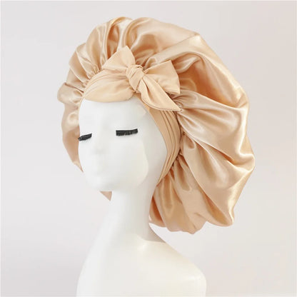 Women's Fashion Bonnet Solid Color Wide Edge Two Tails Elastic Silk Smooth Tiny Tie Sports Daily Home Casual Hair Hat Sleep