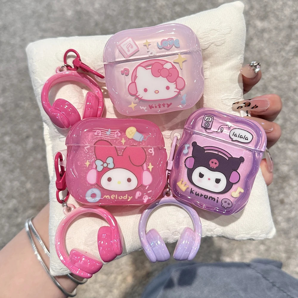 Gift Styles That Girls Like For Sanrio Melody Kuromi Hello Kitty Anti-drop Headphones Cover Cartoon For Airpods 4 3 1 2 Pro Pro2