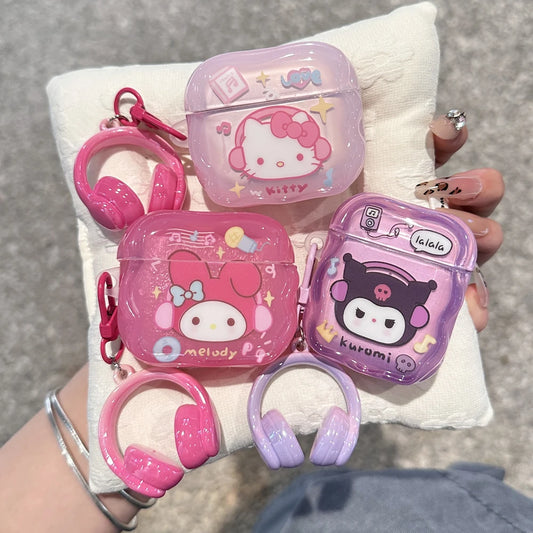 Gift Styles That Girls Like For Sanrio Melody Kuromi Hello Kitty Anti-drop Headphones Cover Cartoon For Airpods 4 3 1 2 Pro Pro2
