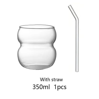 350/550ml Transparent Glass Cup Cold Coffee Cup With Straw Dessert Juice Milk Drinkware Mug Party Cocktail Glasses Teacup