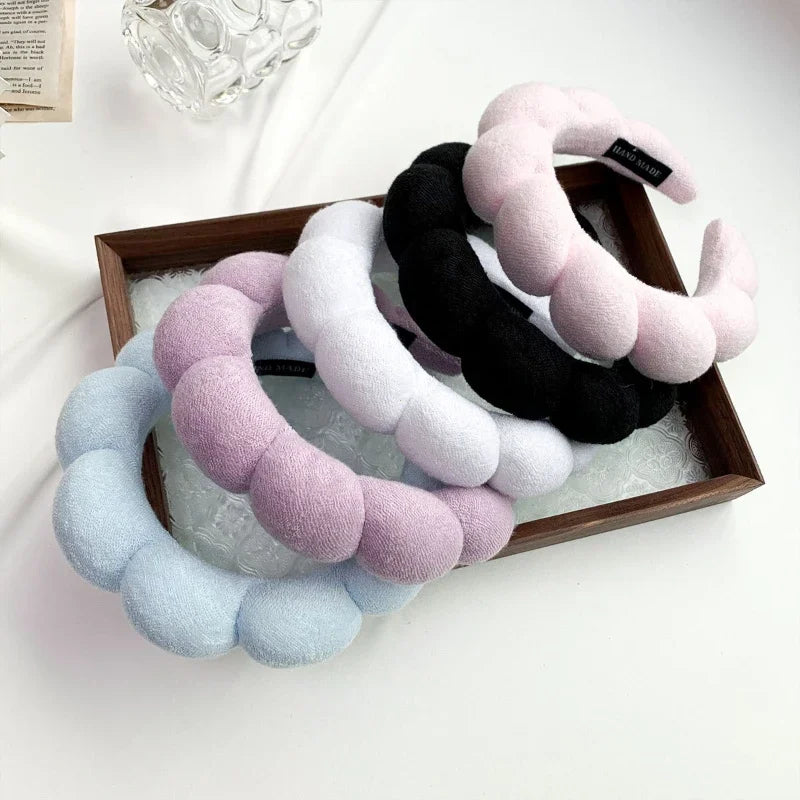 2025 Fashion Sponge Headband for Women Girls Puffy Hair Band Makeup Bubble Retro Terry Cloth Headbands Hair Accessories Headwear