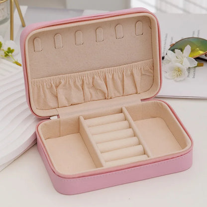 Fashion Women Portable Travel Jewelry Box PU Leather Necklace Ring Earrings Zipper Stotage Boxes Jewelry Display Cases Organizer