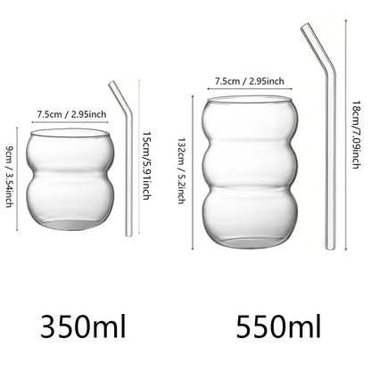 350/550ml Transparent Glass Cup Cold Coffee Cup With Straw Dessert Juice Milk Drinkware Mug Party Cocktail Glasses Teacup