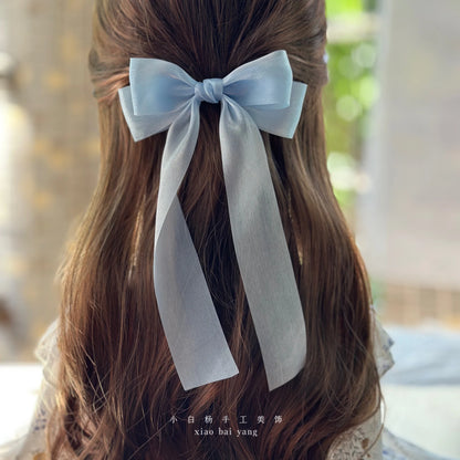 Korean Style Large Chiffon Fabric Hair Bow Hairpin For Women Girls Sweet Hair Clips Bowknot Beige Clip Black Hair Accessories