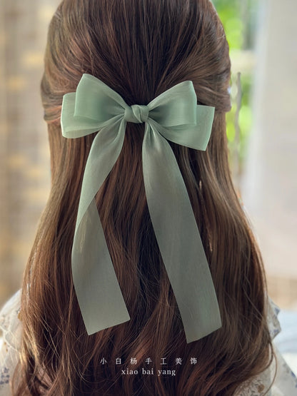 Korean Style Large Chiffon Fabric Hair Bow Hairpin For Women Girls Sweet Hair Clips Bowknot Beige Clip Black Hair Accessories