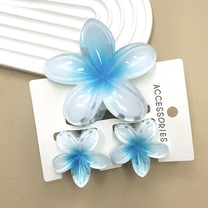 3Pcs Sweet Colorful Plumeria Flower Shark Clip Hair Claw Bohemian Ponytail Clip Plastic Hairpin Barrette Summer Hair Accessories