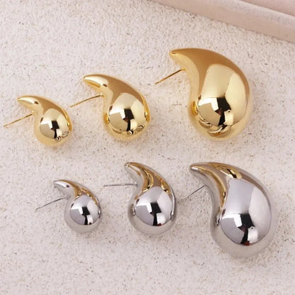 Gold Color Water Drop Earring Stud Simple Design Ins Women Post Earrings 3 Size Available Silver Color Big Surface Girls Jewelry