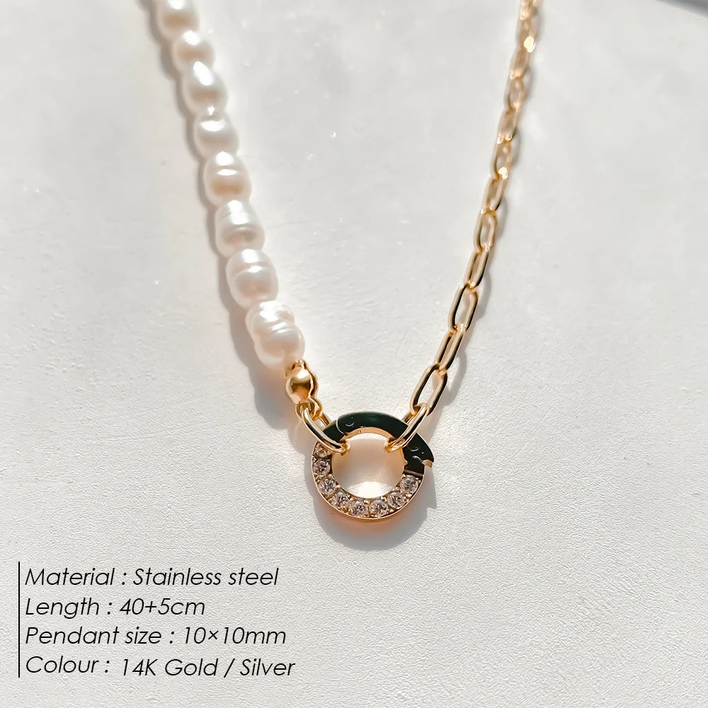 eManco Charm Necklace Heart Lock Link Pearl Chain for Handmade DIY Pendant Accessory Stainless Steel Women's Waterproof Jewelry