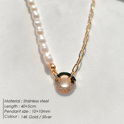 eManco Charm Necklace Heart Lock Link Pearl Chain for Handmade DIY Pendant Accessory Stainless Steel Women's Waterproof Jewelry