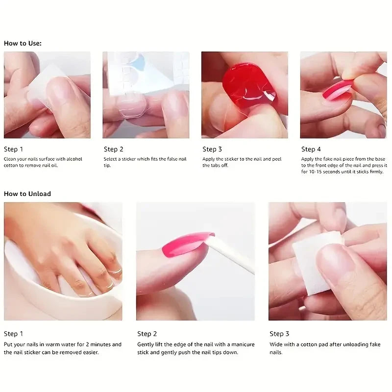 24pcs medium square minimalist white heart waterproof fake nail rubbing strip&jelly glue