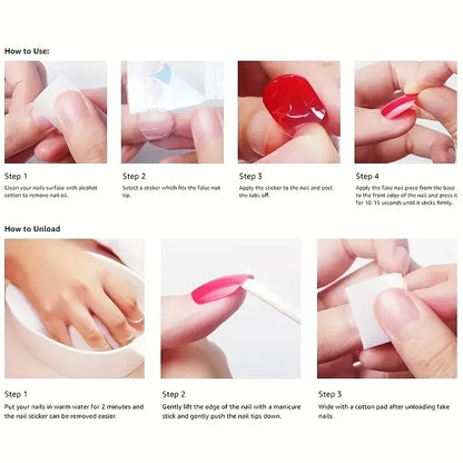 24pcs medium square minimalist white heart waterproof fake nail rubbing strip&jelly glue