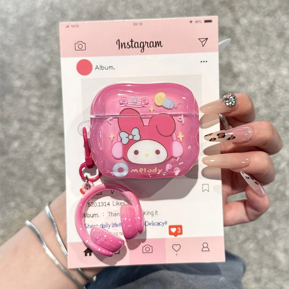 Gift Styles That Girls Like For Sanrio Melody Kuromi Hello Kitty Anti-drop Headphones Cover Cartoon For Airpods 4 3 1 2 Pro Pro2