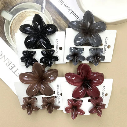 3Pcs Sweet Colorful Plumeria Flower Shark Clip Hair Claw Bohemian Ponytail Clip Plastic Hairpin Barrette Summer Hair Accessories