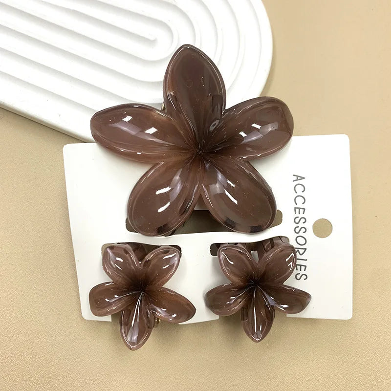 3Pcs Sweet Colorful Plumeria Flower Shark Clip Hair Claw Bohemian Ponytail Clip Plastic Hairpin Barrette Summer Hair Accessories