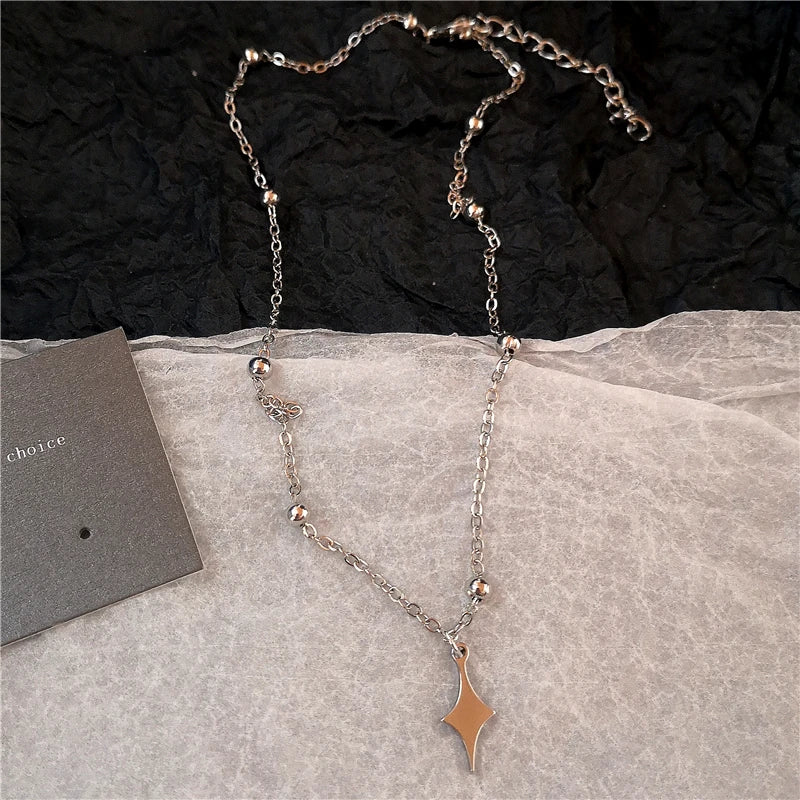 Kpop Y2K Trendy Star Moon Cross Silver Color Choker Chain Necklace Pendant Neck For Women Men Charm Grunge Punk Fashion Jewelry