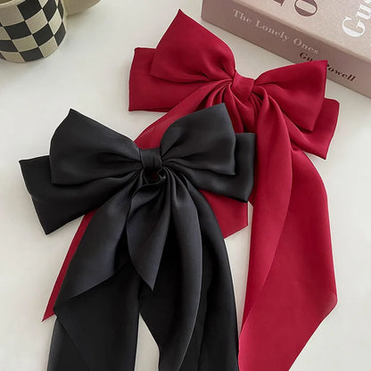 Chiffon Bow Hair Clip Women Large Bowknot Stain Hairpin Barrettes Girls Solid Color Ponytail Clip Hair Accessories Headwear Gift