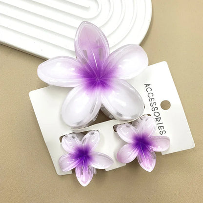 3Pcs Sweet Colorful Plumeria Flower Shark Clip Hair Claw Bohemian Ponytail Clip Plastic Hairpin Barrette Summer Hair Accessories