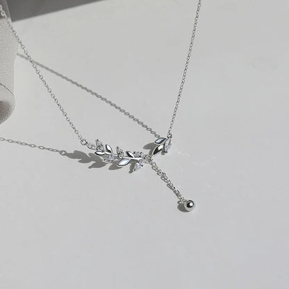 925 Sterling Silver Tree Branch Necklace Simple Charm Zirconia Botanical Pendant Choker Birthday Party Gift Ladies Fine Jewelry