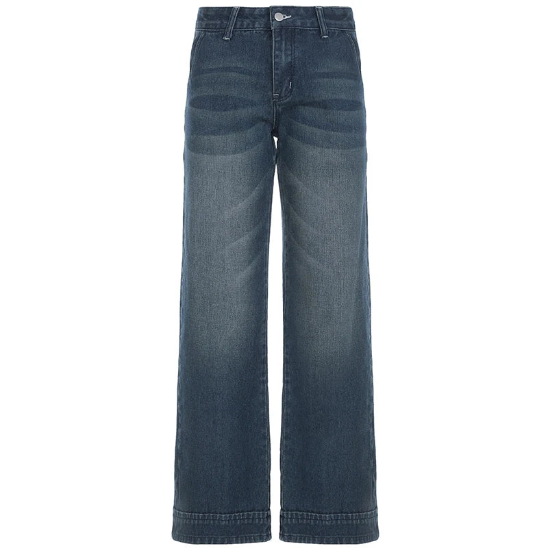 Darlingaga Fashion Washed Buttons Jeans For Women Loose Low Rise Basic Trousers Chic Style Pockets Straight Leg Denim Pants New