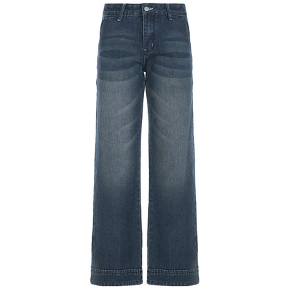 Darlingaga Fashion Washed Buttons Jeans For Women Loose Low Rise Basic Trousers Chic Style Pockets Straight Leg Denim Pants New