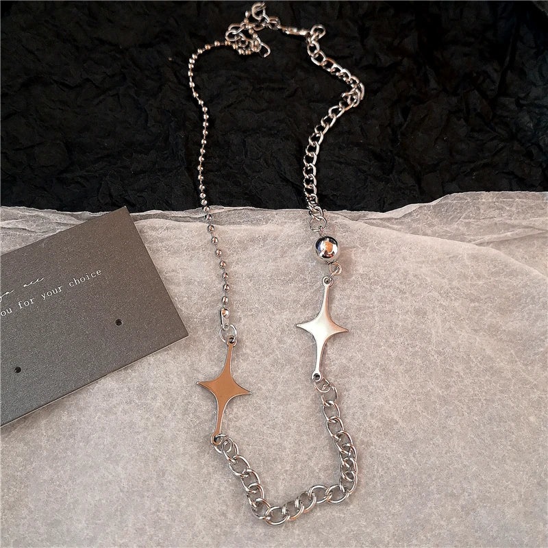 Kpop Y2K Trendy Star Moon Cross Silver Color Choker Chain Necklace Pendant Neck For Women Men Charm Grunge Punk Fashion Jewelry