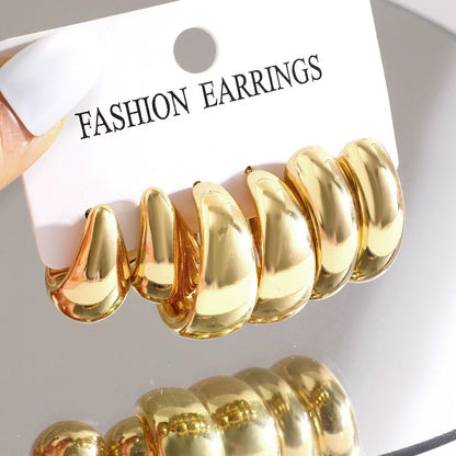 18 Pcs/Set Large C-Shape Teardrop Hoop Earrings for Women Fashion Gold Color Exaggerated Twist Earring Daily Wear Jewelry Gifts
