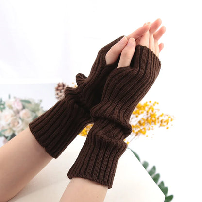 Long Fingerless Gloves Women Mitten Winter Arm Warmer Kawaii Knitted Sleeve Soft Girls Anime Clothes Punk Gothic Lolita Gloves