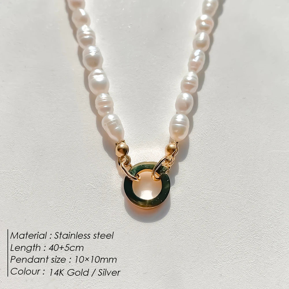 eManco Charm Necklace Heart Lock Link Pearl Chain for Handmade DIY Pendant Accessory Stainless Steel Women's Waterproof Jewelry