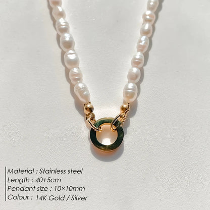 eManco Charm Necklace Heart Lock Link Pearl Chain for Handmade DIY Pendant Accessory Stainless Steel Women's Waterproof Jewelry