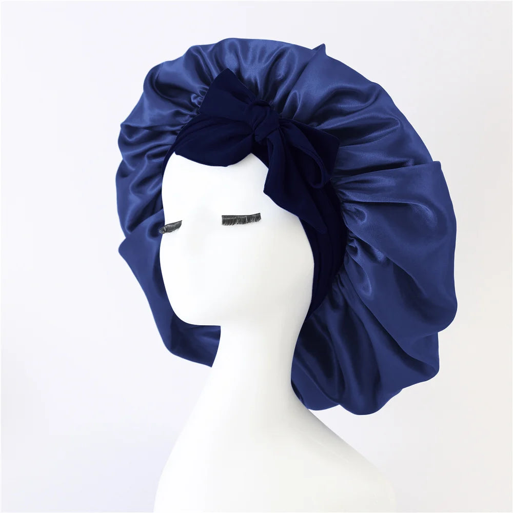 Women's Fashion Bonnet Solid Color Wide Edge Two Tails Elastic Silk Smooth Tiny Tie Sports Daily Home Casual Hair Hat Sleep