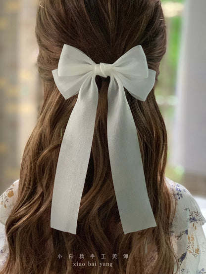 Korean Style Large Chiffon Fabric Hair Bow Hairpin For Women Girls Sweet Hair Clips Bowknot Beige Clip Black Hair Accessories