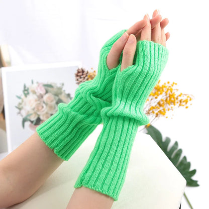 Long Fingerless Gloves Women Mitten Winter Arm Warmer Kawaii Knitted Sleeve Soft Girls Anime Clothes Punk Gothic Lolita Gloves