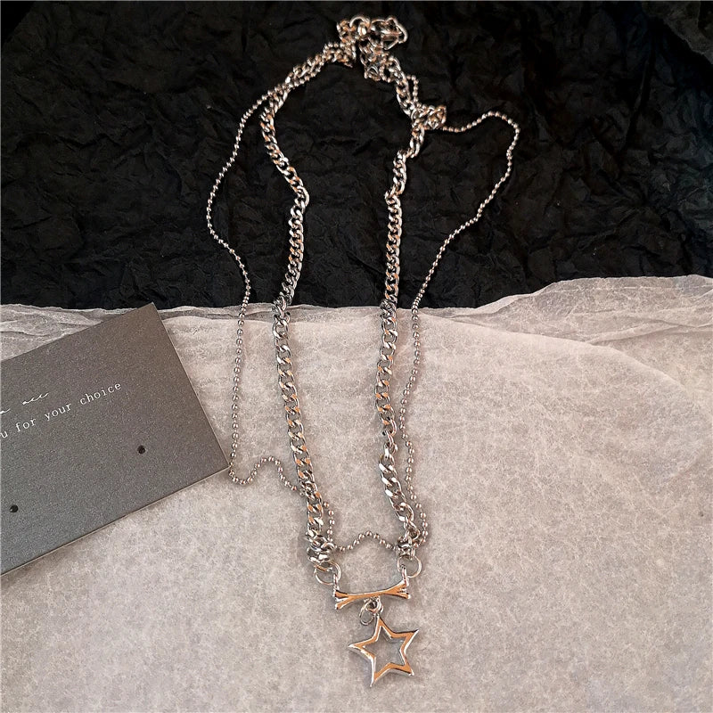 Kpop Y2K Trendy Star Moon Cross Silver Color Choker Chain Necklace Pendant Neck For Women Men Charm Grunge Punk Fashion Jewelry