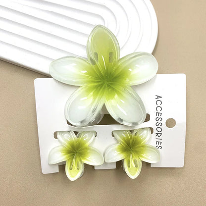 3Pcs Sweet Colorful Plumeria Flower Shark Clip Hair Claw Bohemian Ponytail Clip Plastic Hairpin Barrette Summer Hair Accessories