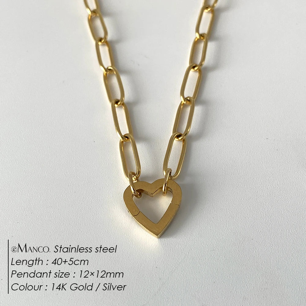 eManco Charm Necklace Heart Lock Link Pearl Chain for Handmade DIY Pendant Accessory Stainless Steel Women's Waterproof Jewelry