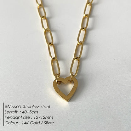 eManco Charm Necklace Heart Lock Link Pearl Chain for Handmade DIY Pendant Accessory Stainless Steel Women's Waterproof Jewelry