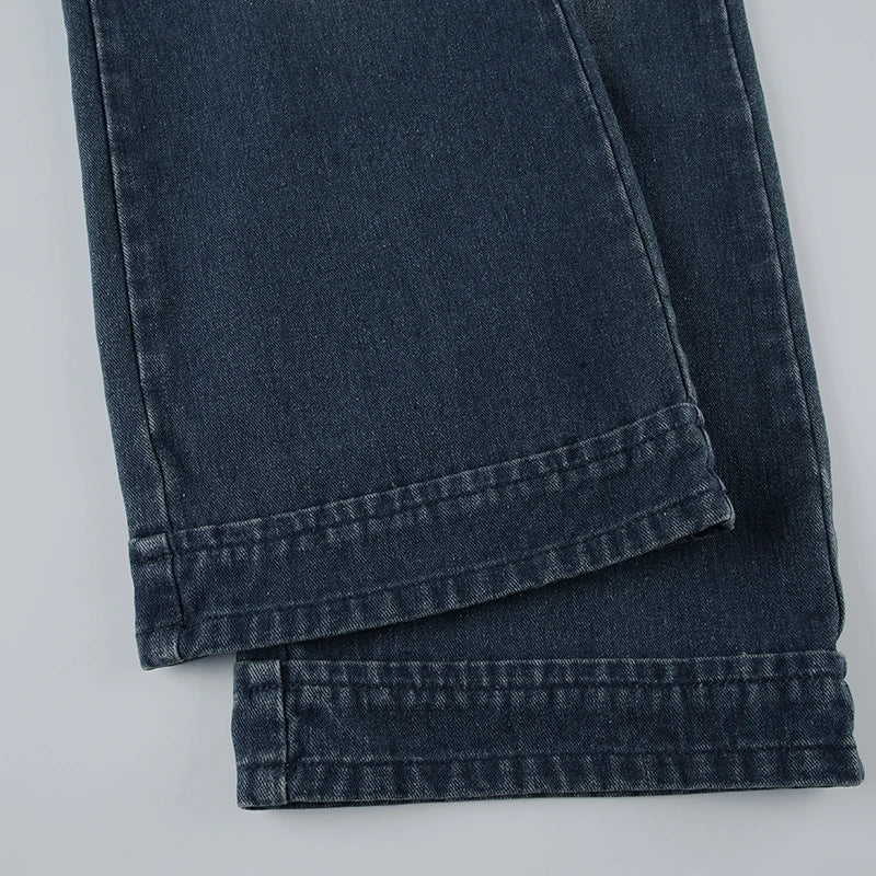 Darlingaga Fashion Washed Buttons Jeans For Women Loose Low Rise Basic Trousers Chic Style Pockets Straight Leg Denim Pants New