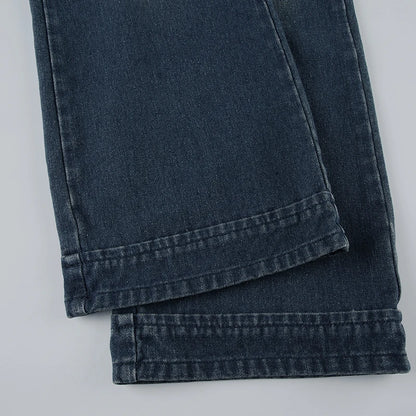 Darlingaga Fashion Washed Buttons Jeans For Women Loose Low Rise Basic Trousers Chic Style Pockets Straight Leg Denim Pants New