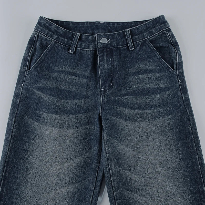 Darlingaga Fashion Washed Buttons Jeans For Women Loose Low Rise Basic Trousers Chic Style Pockets Straight Leg Denim Pants New