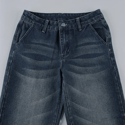 Darlingaga Fashion Washed Buttons Jeans For Women Loose Low Rise Basic Trousers Chic Style Pockets Straight Leg Denim Pants New