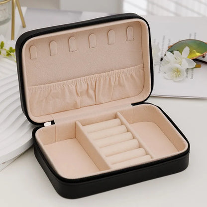 Fashion Women Portable Travel Jewelry Box PU Leather Necklace Ring Earrings Zipper Stotage Boxes Jewelry Display Cases Organizer
