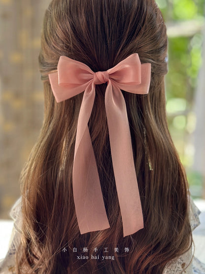 Korean Style Large Chiffon Fabric Hair Bow Hairpin For Women Girls Sweet Hair Clips Bowknot Beige Clip Black Hair Accessories