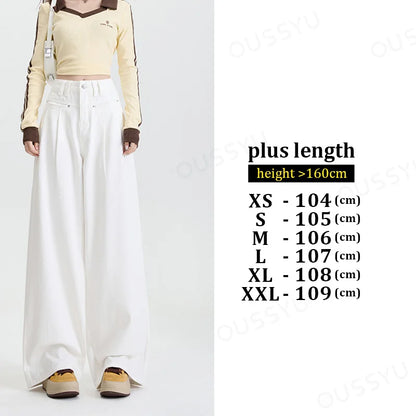 Woman Jeans High Waist Wide Leg Cotton Denim Clothing Design Sense Straight Pant Fashion Comfort White Retro Blue Casual Trouser