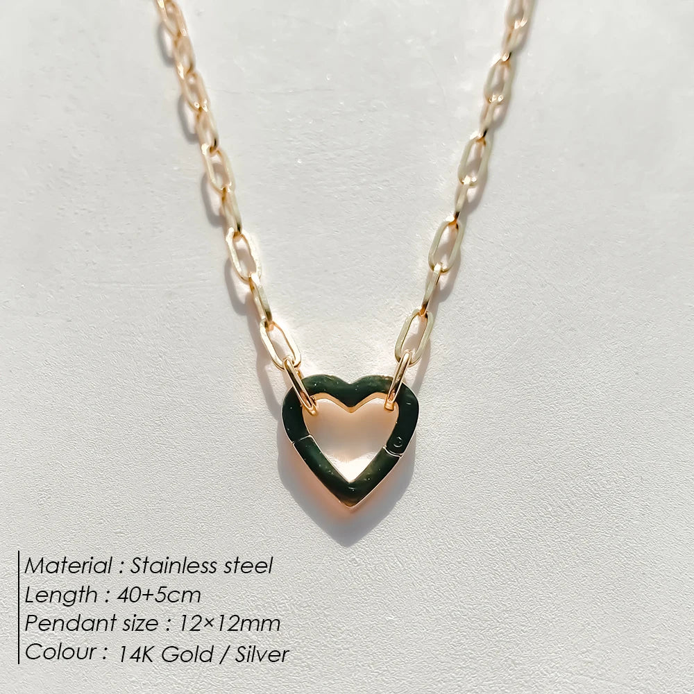 eManco Charm Necklace Heart Lock Link Pearl Chain for Handmade DIY Pendant Accessory Stainless Steel Women's Waterproof Jewelry