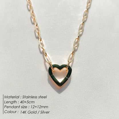 eManco Charm Necklace Heart Lock Link Pearl Chain for Handmade DIY Pendant Accessory Stainless Steel Women's Waterproof Jewelry