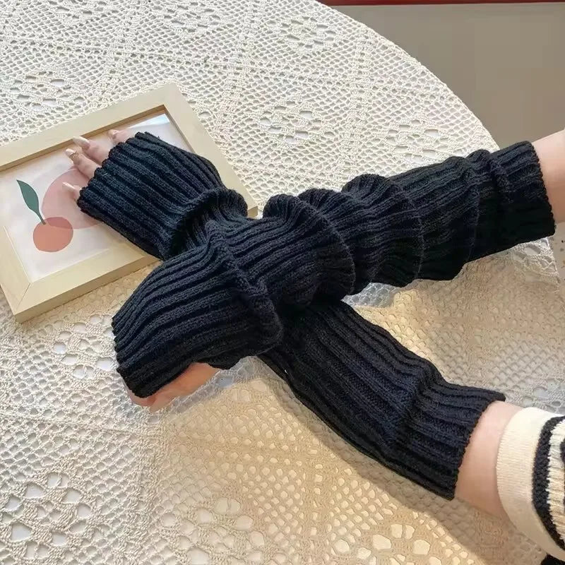 Fingerless Mittens Women Knitted Gloves Cosplay Anime Gloves Winter Arm Warmers Punk Gothic Harajuku Knit Mitten Arm Sleeves