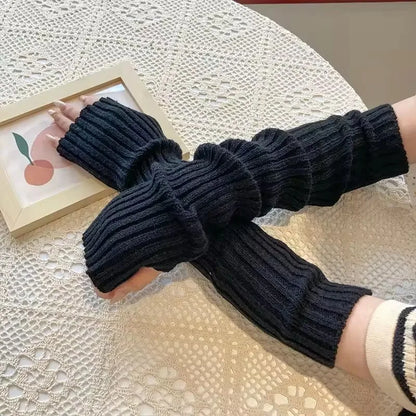 Fingerless Mittens Women Knitted Gloves Cosplay Anime Gloves Winter Arm Warmers Punk Gothic Harajuku Knit Mitten Arm Sleeves