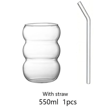 350/550ml Transparent Glass Cup Cold Coffee Cup With Straw Dessert Juice Milk Drinkware Mug Party Cocktail Glasses Teacup
